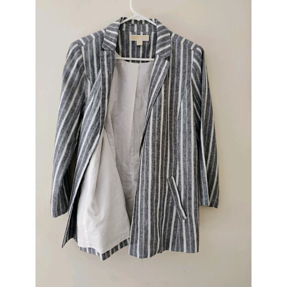 Gray And White Striped Linen Michael Kors Women's Blazer. Medium. Lightweight. - Picture 10 of 12